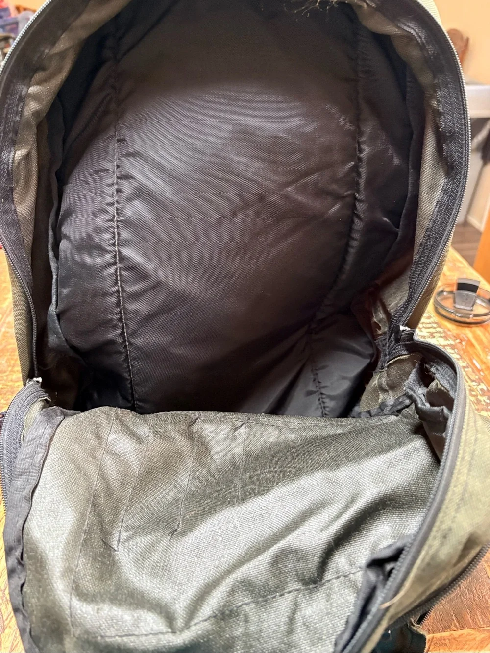 90’s Jansport Olive Green Canvas Backpack w/Brown Suede Base Large